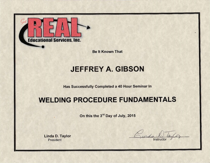 jeffrey gibson aws certified welding inspector nace